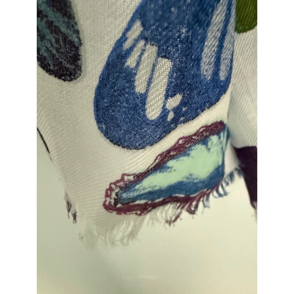 Eleni's Pop of Color Butterfly Print Modal Scarf Purple Teal Blue Frayed Edge